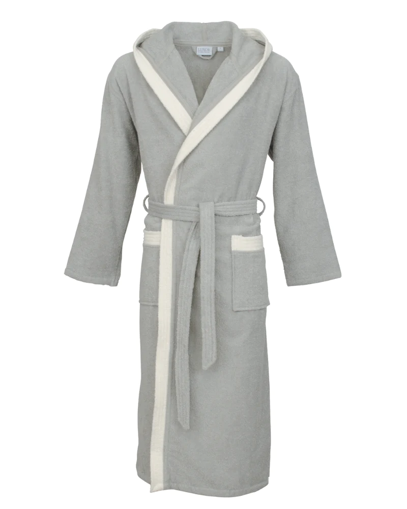 40300 Silver-Off White Long Wrap Bathrobe Unisex