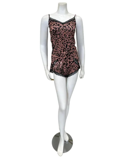 4138 Leopard Print Lace V Neck Modal Cami Set