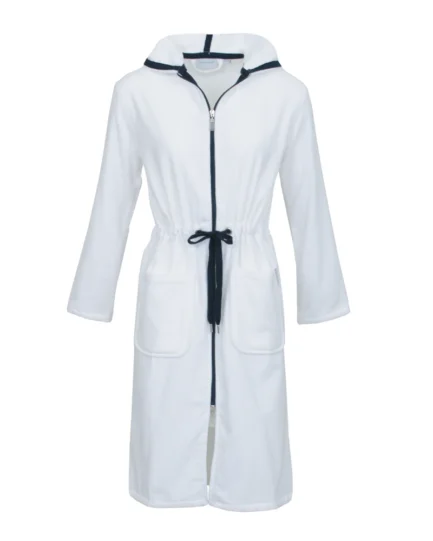 Carl Ross White-Night Blue Trimmed Zippered Extra Long Bathrobe