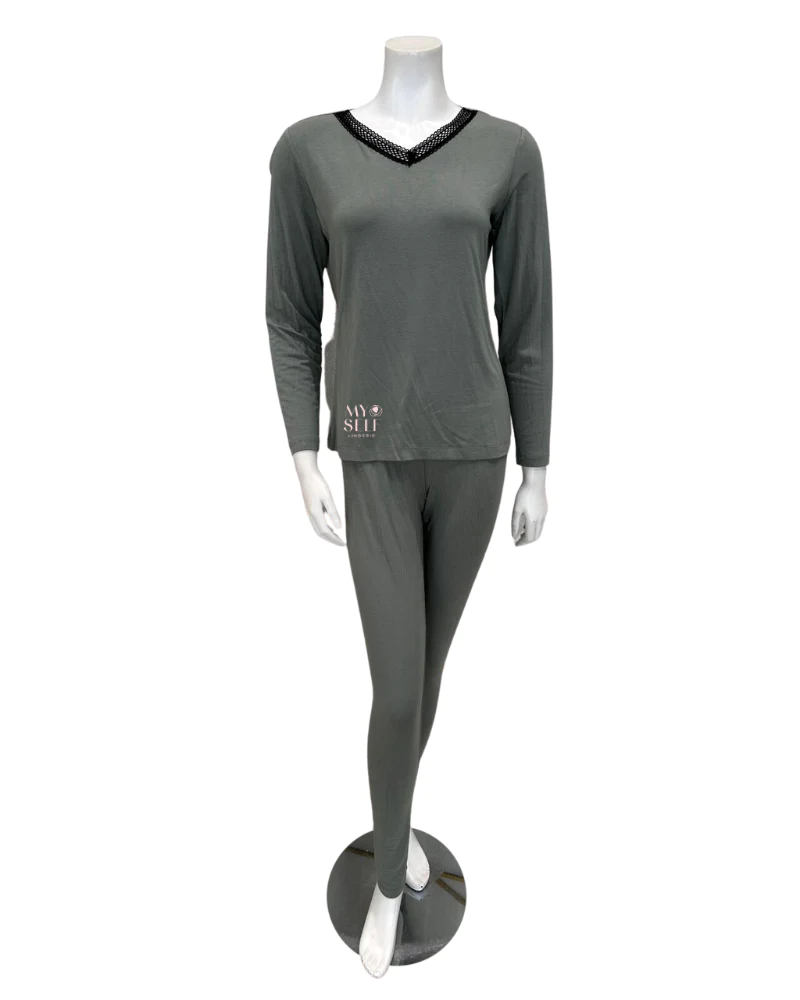 Jackie O`Loungewear Seafoam V Neck Modal Pajamas Set